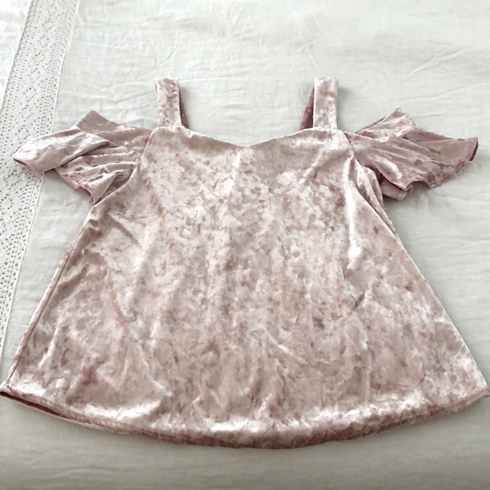 Pink Crushed Velvet sweetheart neckline cold shoulder top size M